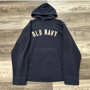 Vintage y2k Old Navy Blue Navy Mens M Fleece Pullover Cozy Spell Out Hoodie